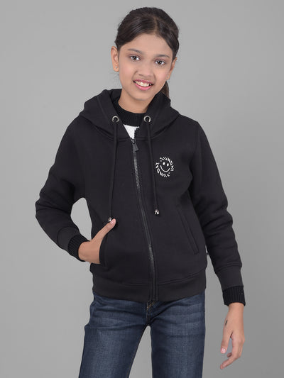 Black Hooded Sweatshirt-Girls Sweatshirts-Crimsoune Club