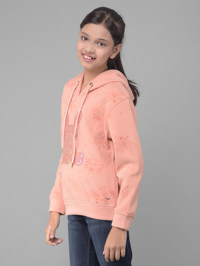 Peach Printed Sweatshirt With Hood-Girls Sweatshirts-Crimsoune Club