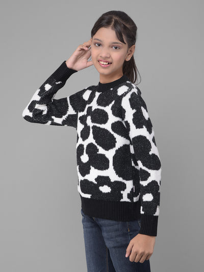 Black Printed Sweater-Girls Sweaters-Crimsoune Club