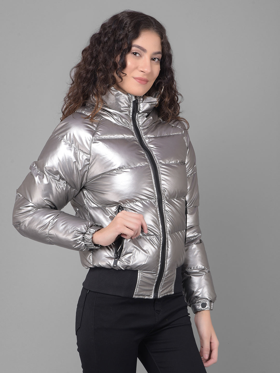 Grey Padded Jacket-Women Jackets-Crimsoune Club