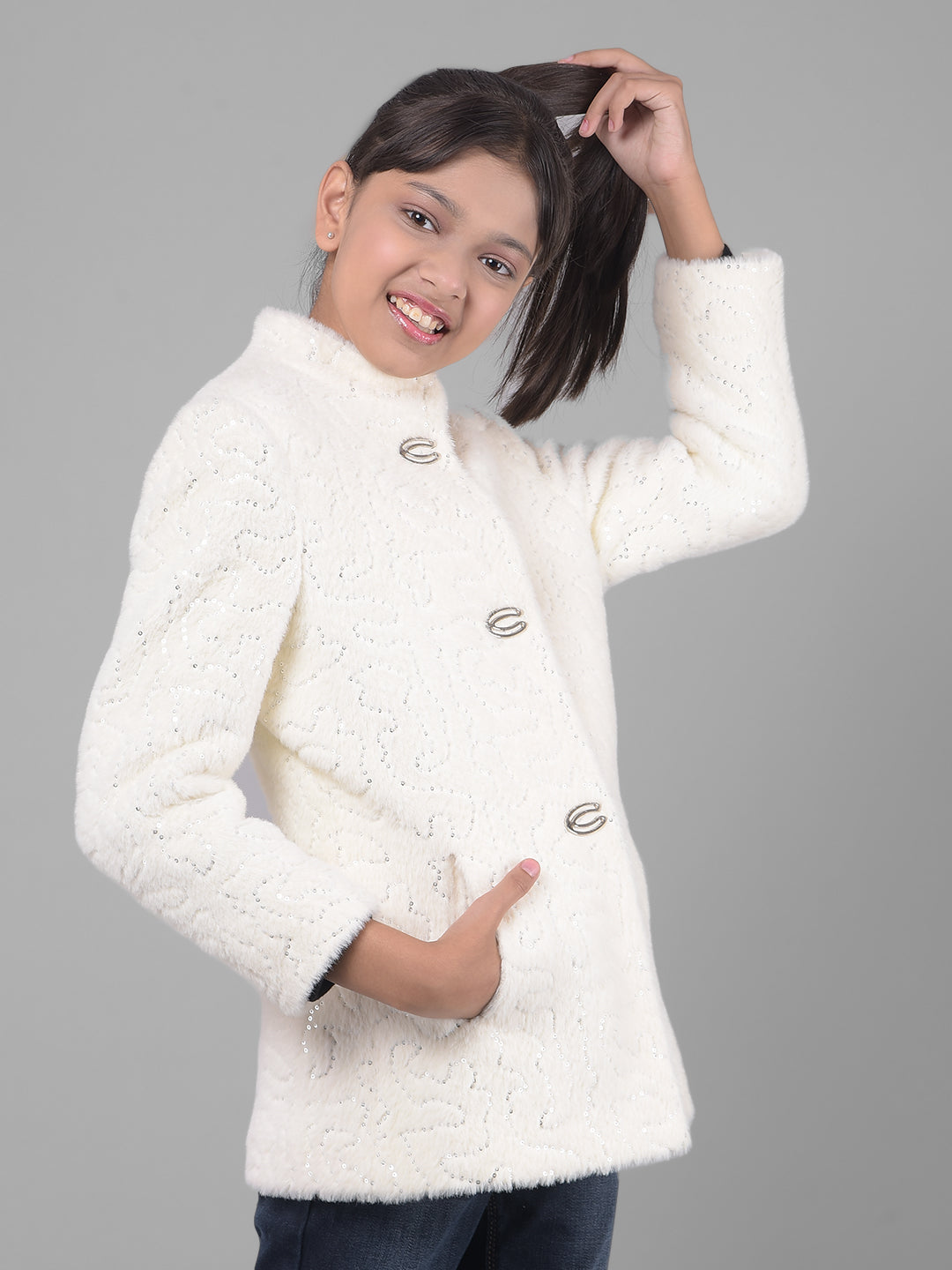 White Faux Fur Overcoat-Girls Coats-Crimsoune Club