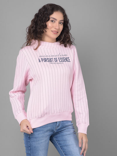 Pink Striped Sweatshirt-Women Sweatshirts-Crimsoune Club