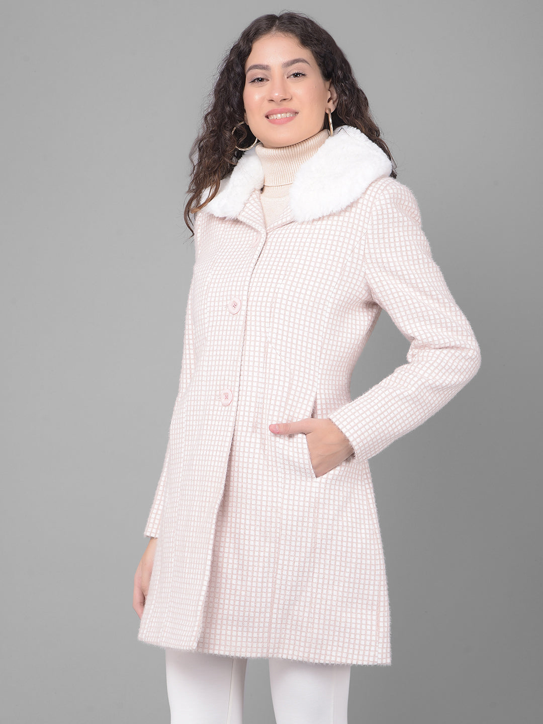 Pink Checked Overcoat-Women Coats-Crimsoune Club