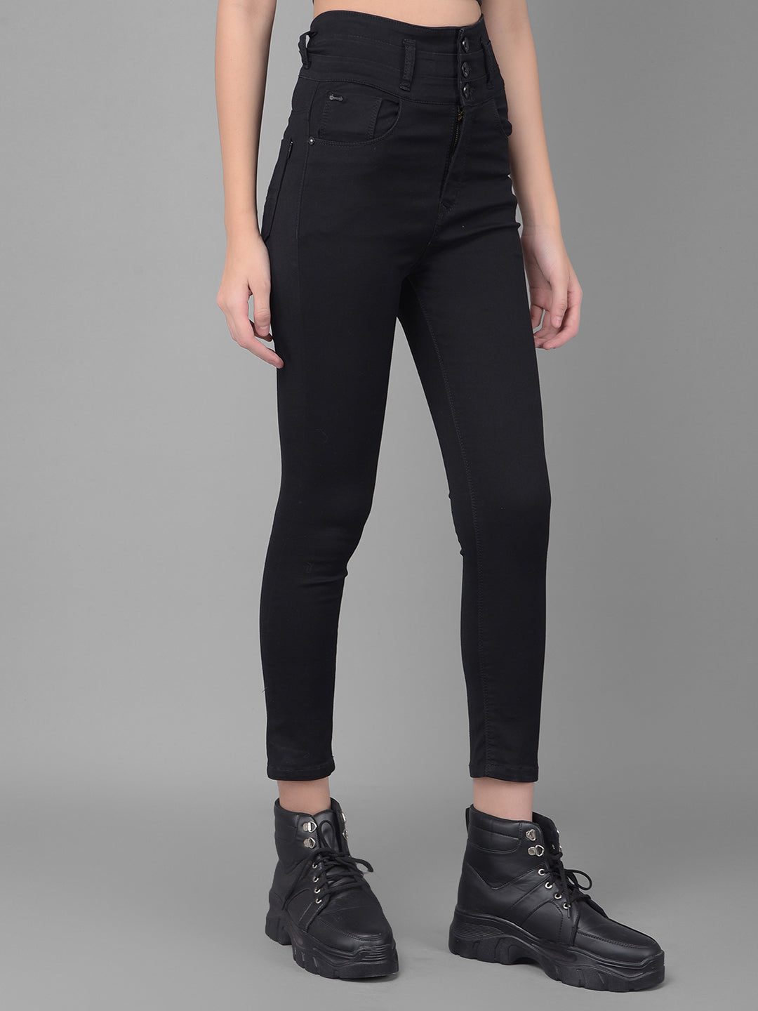 Black High Waist Cropped Jeans-Women Jeans-Crimsoune Club