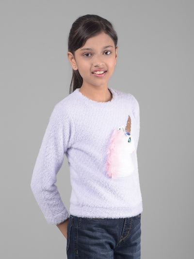 Purple Printed Faux Fur Sweatshirt-Girls Sweatshirts-Crimsoune Club