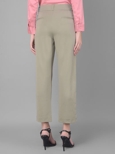 Olive Pleated Straight Trousers-Women Trousers-Crimsoune Club