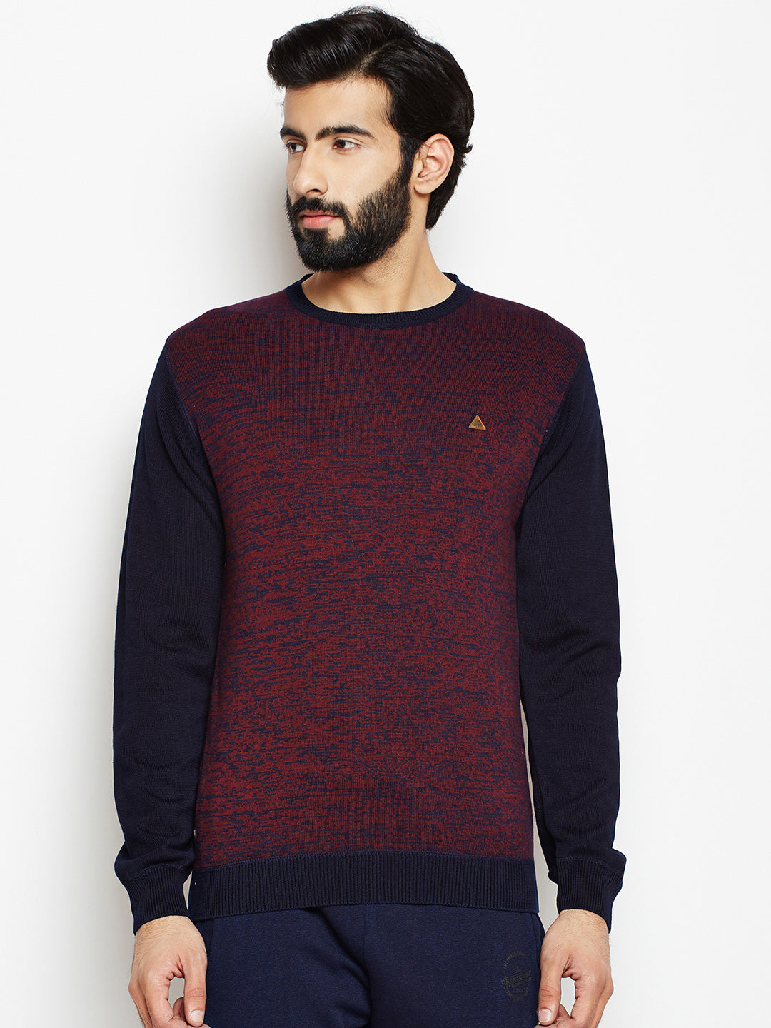 Maroon Solid Round Neck Sweater-Mens Sweaters-Crimsoune Club