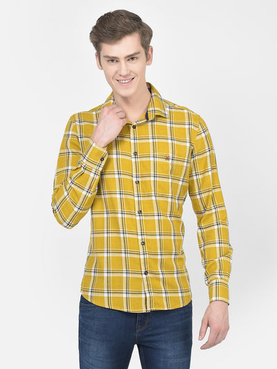 Mustard Checkered Shirt-Men Shirts-Crimsoune Club