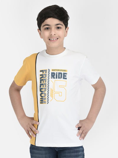 White Printed Round Neck T-shirt-Boys T-Shirts-Crimsoune Club