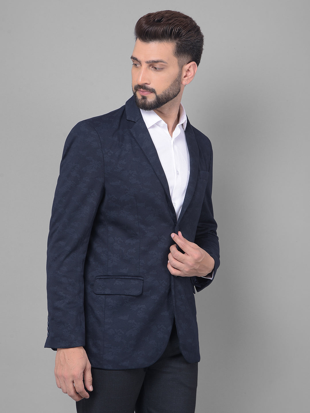 Navy Blue Camouflage Blazer-Men Blazers-Crimsoune Club