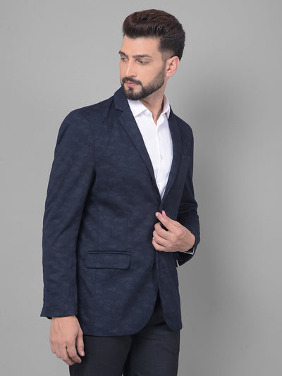 Navy Blue Camouflage Blazer-Men Blazers-Crimsoune Club