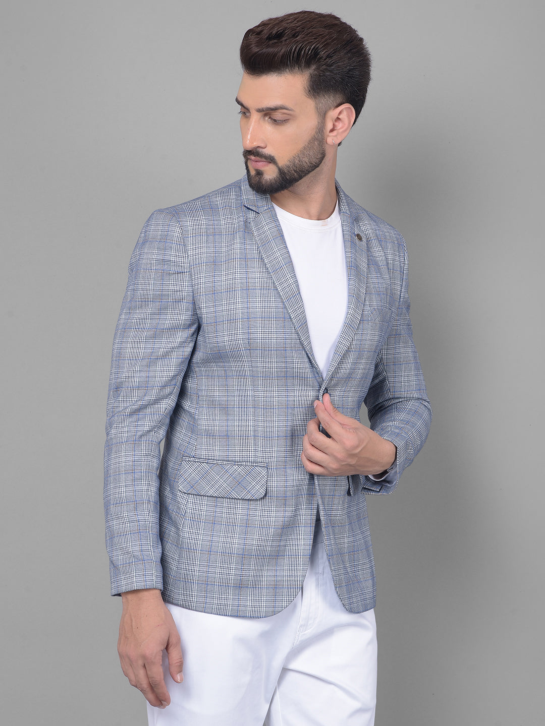 Blue Checked Blazer-Men Blazers-Crimsoune Club
