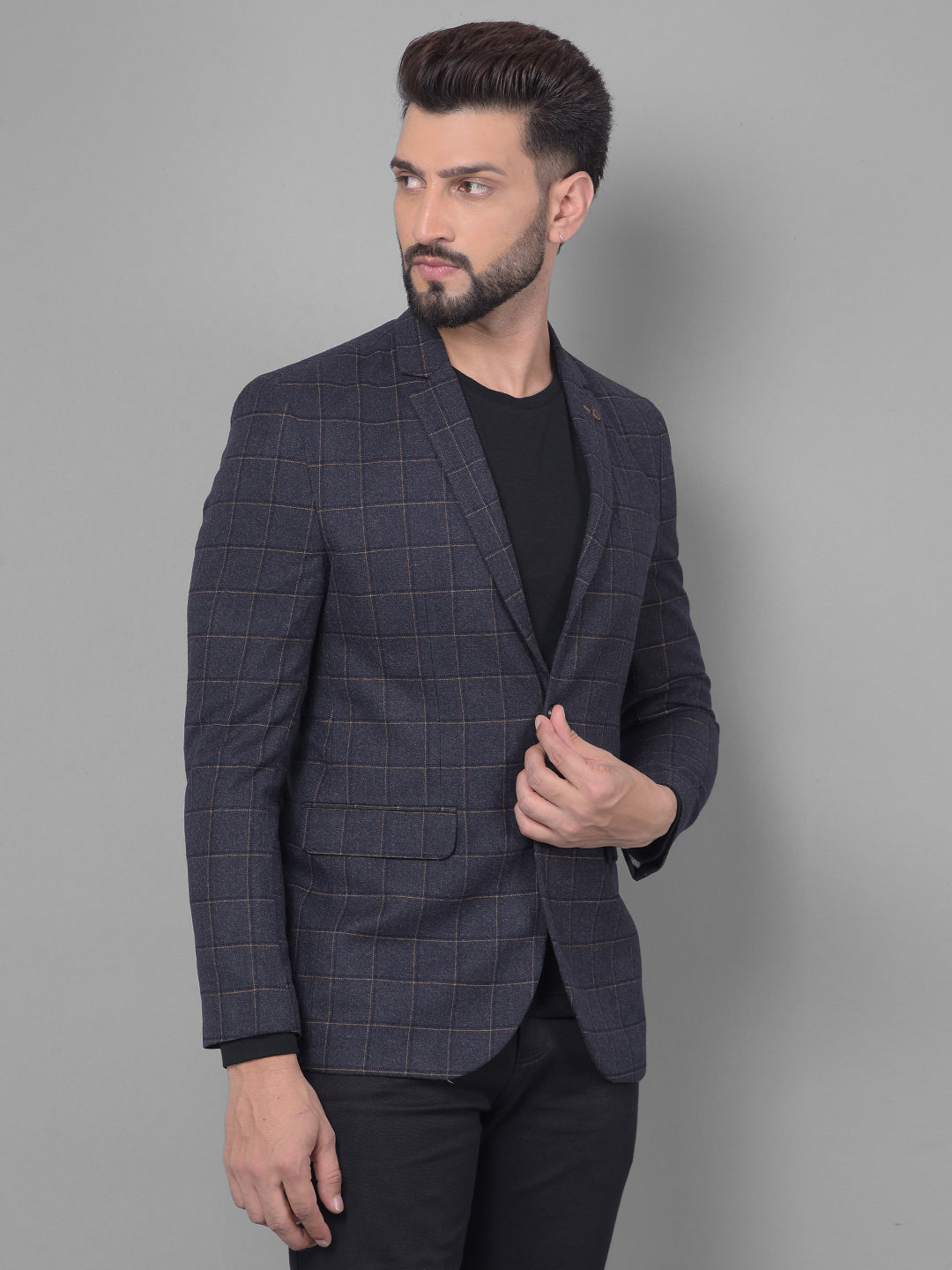 Black Checked Blazer-Men Blazers-Crimsoune Club