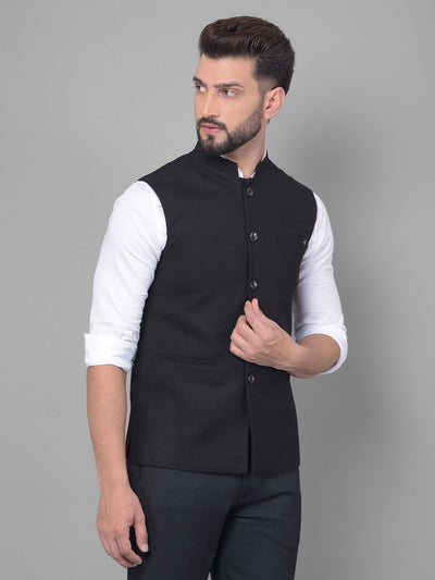 Black Waistcoat-Men Waistcoats-Crimsoune Club