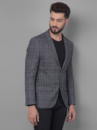 Grey Checked Blazer-Men Blazers-Crimsoune Club