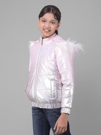 Pink Hooded Puffer Jacket-Girls Jackets-Crimsoune Club