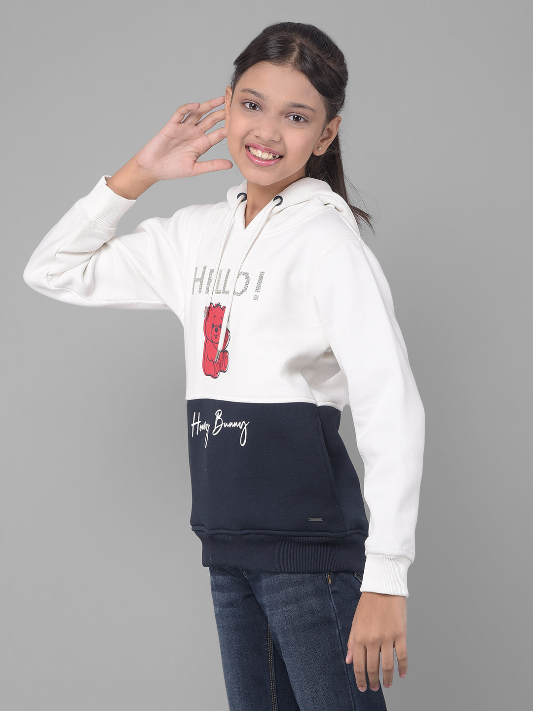 White Printed Hooded Sweatshirt-Girls Sweatshirts-Crimsoune Club