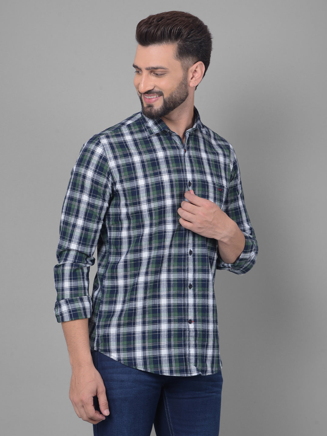 Navy Blue Checked Shirt-Men Shirts-Crimsoune Club