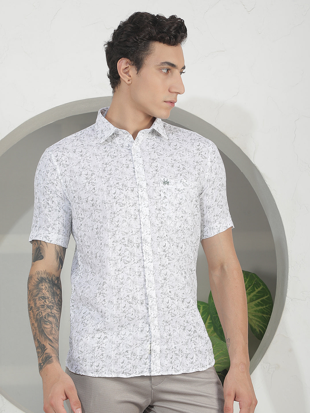 White Floral Print Shirt-Men Shirts-Crimsoune Club