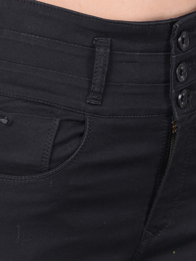 Black High Waist Cropped Jeans-Women Jeans-Crimsoune Club