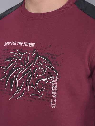 Maroon Printed Sweatshirt-Men Sweatshirts-Crimsoune Club