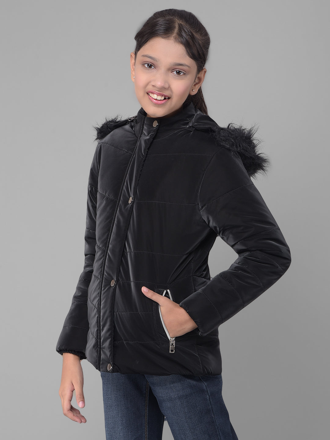 Black Puffer Jacket-Girls Jackets-Crimsoune Club