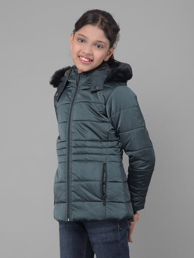 Green Padded Jacket With Hood-Girls Jackets-Crimsoune Club