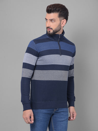 Navy Blue Striped Sweatshirt-Men Sweatshirts-Crimsoune Club