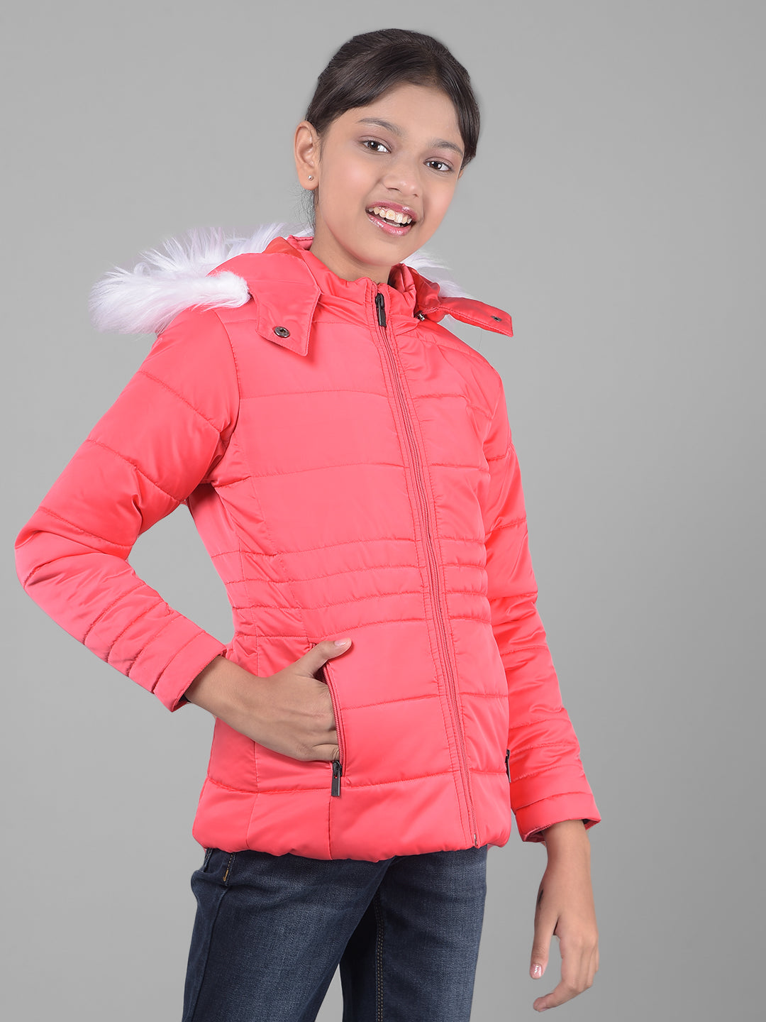 Red Padded Jacket With Hood-Girls Jackets-Crimsoune Club