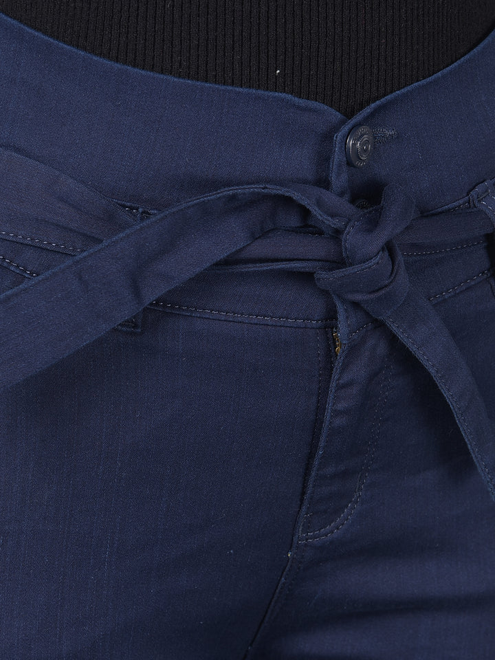 Navy Blue High Waist Jeans With Belt-Women Jeans-Crimsoune Club