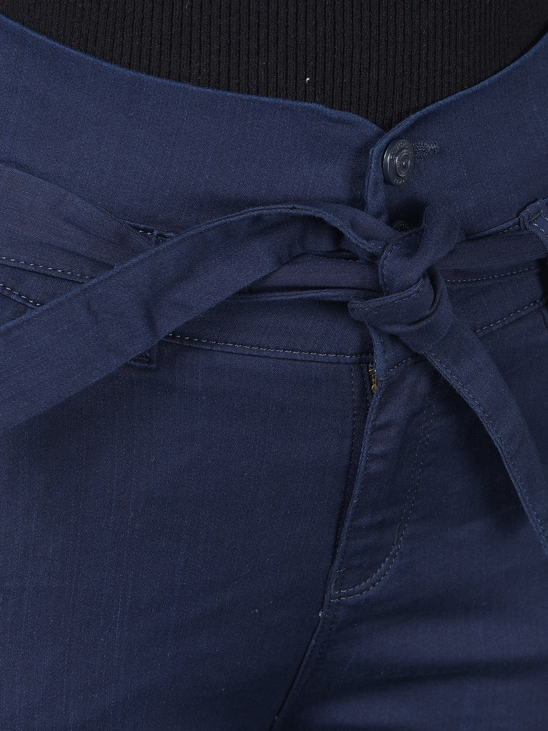 Navy Blue High Waist Jeans With Belt-Women Jeans-Crimsoune Club