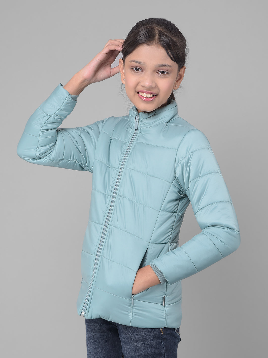 Mint-Green Puffer Jacket-Girls Jackets-Crimsoune Club