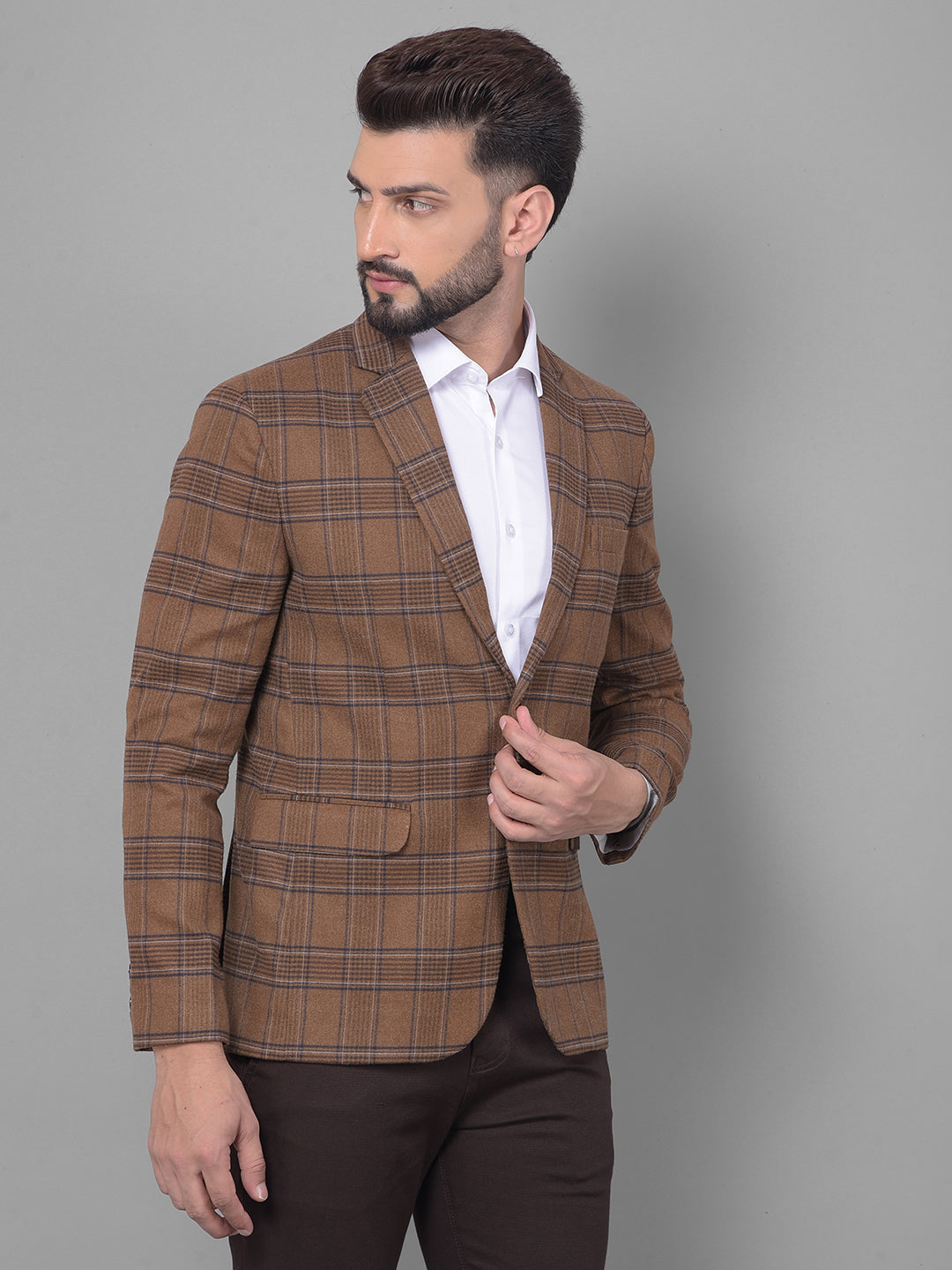 Brown Checked Blazer-Men Blazers-Crimsoune Club