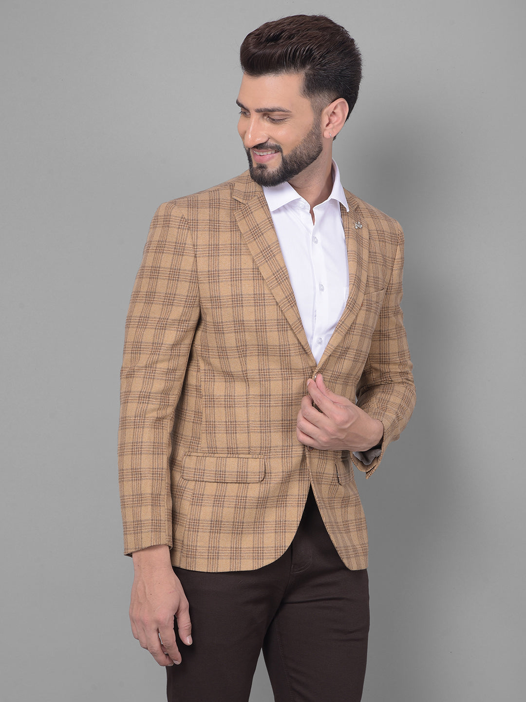 Beige Checked Blazer - Main Image