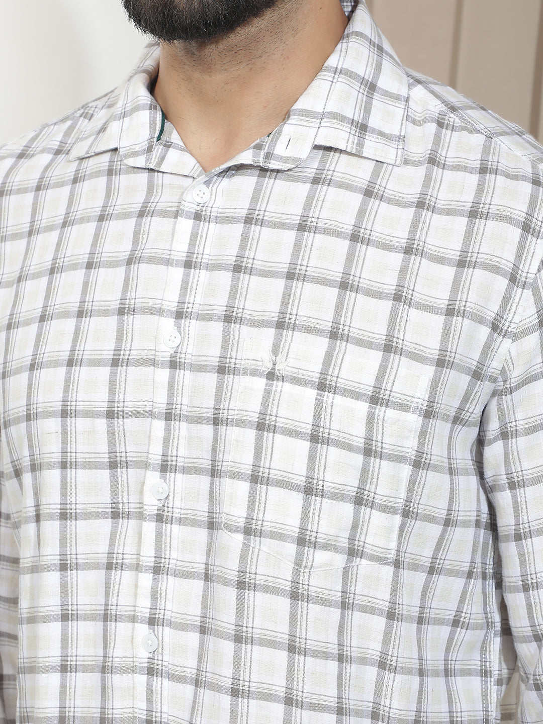 Grey Linen Checked Shirt-Men Shirts-Crimsoune Club