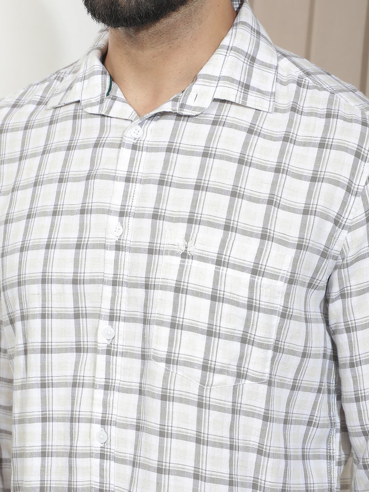 Grey Linen Checked Shirt-Men Shirts-Crimsoune Club