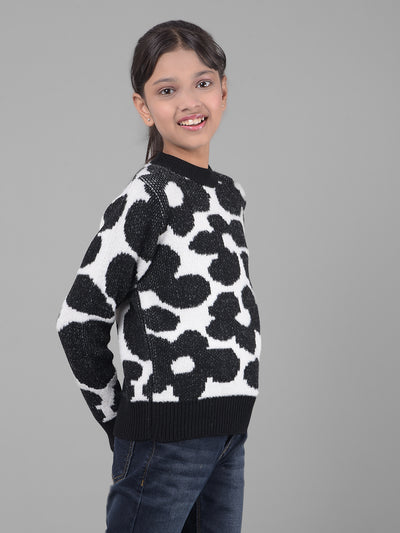 Black Printed Sweater-Girls Sweaters-Crimsoune Club