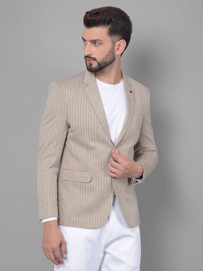 Beige Striped Blazer-Men Blazers-Crimsoune Club