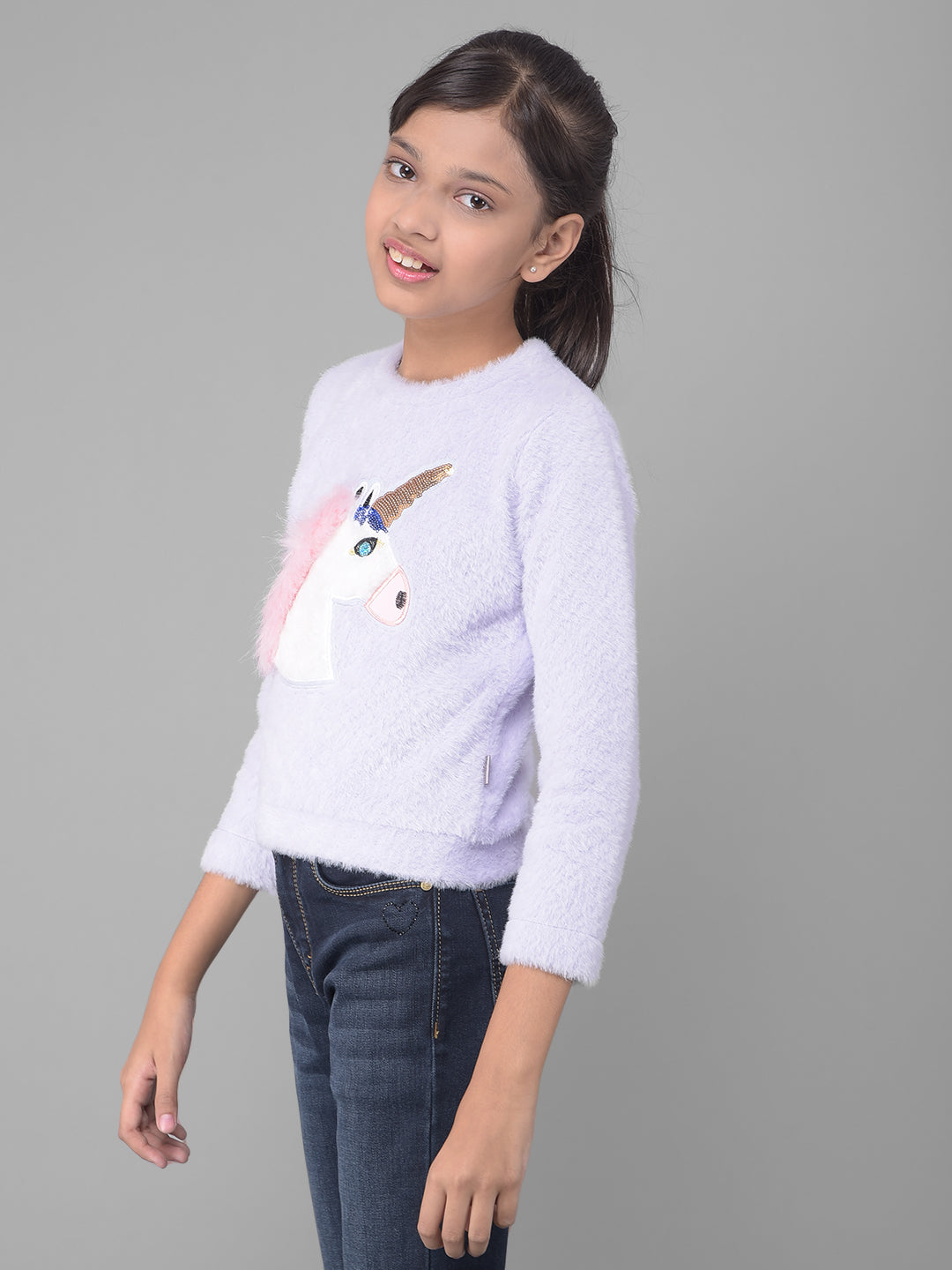 Purple Printed Faux Fur Sweatshirt-Girls Sweatshirts-Crimsoune Club