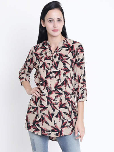 Beige Floral Printed Tops-Women Tops-Crimsoune Club