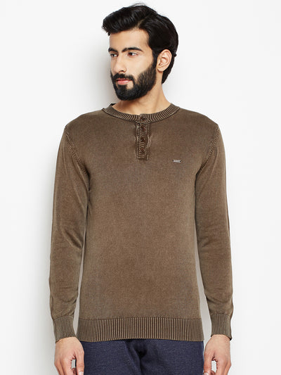 Brown Solid Round Neck Sweater-Mens Sweaters-Crimsoune Club