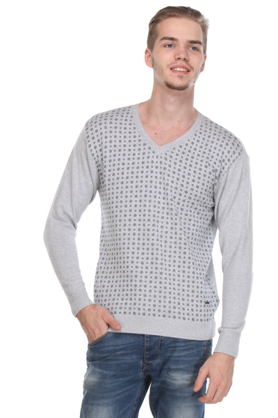 Grey Printed V-Neck Sweater-Mens Sweaters-Crimsoune Club