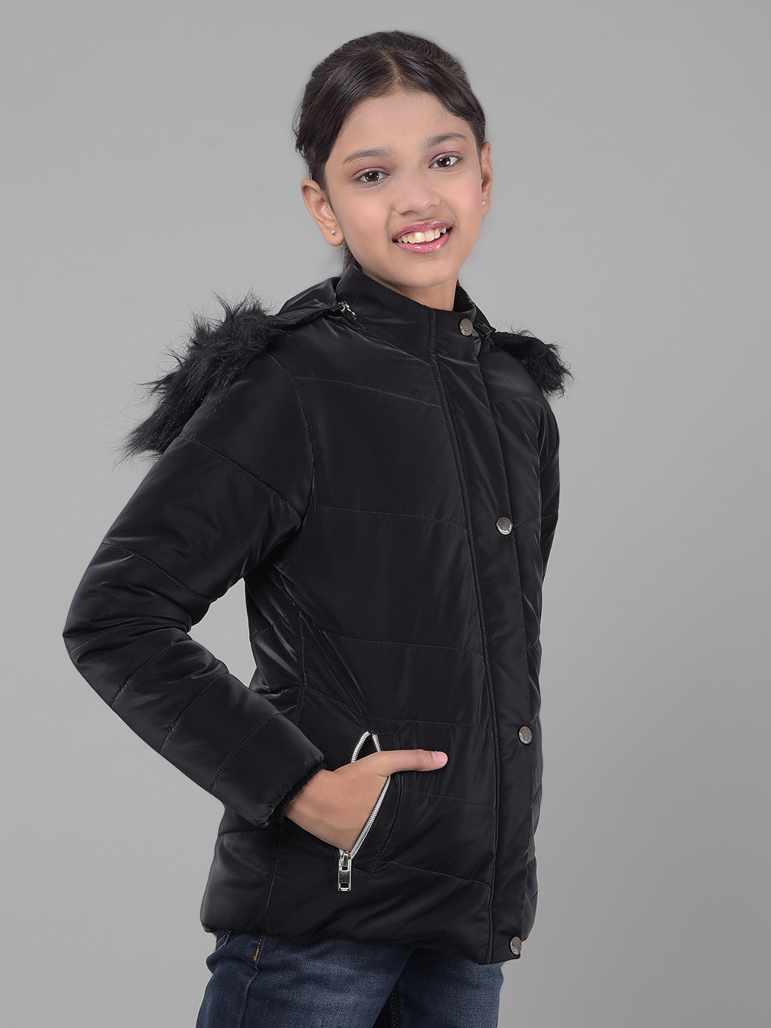 Black Puffer Jacket-Girls Jackets-Crimsoune Club