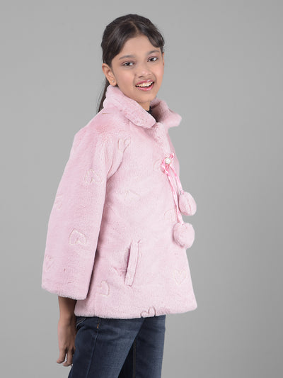 Pink Faux Fur Jacket-Girls Jackets-Crimsoune Club