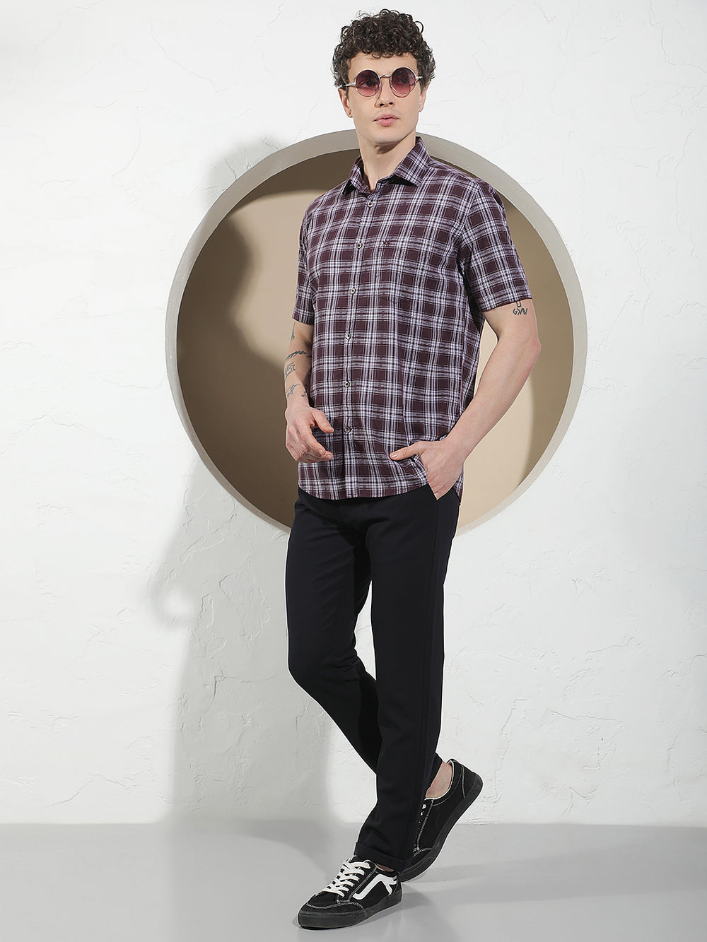 Purple Checked 100% Cotton Shirt-Men Shirts-Crimsoune Club