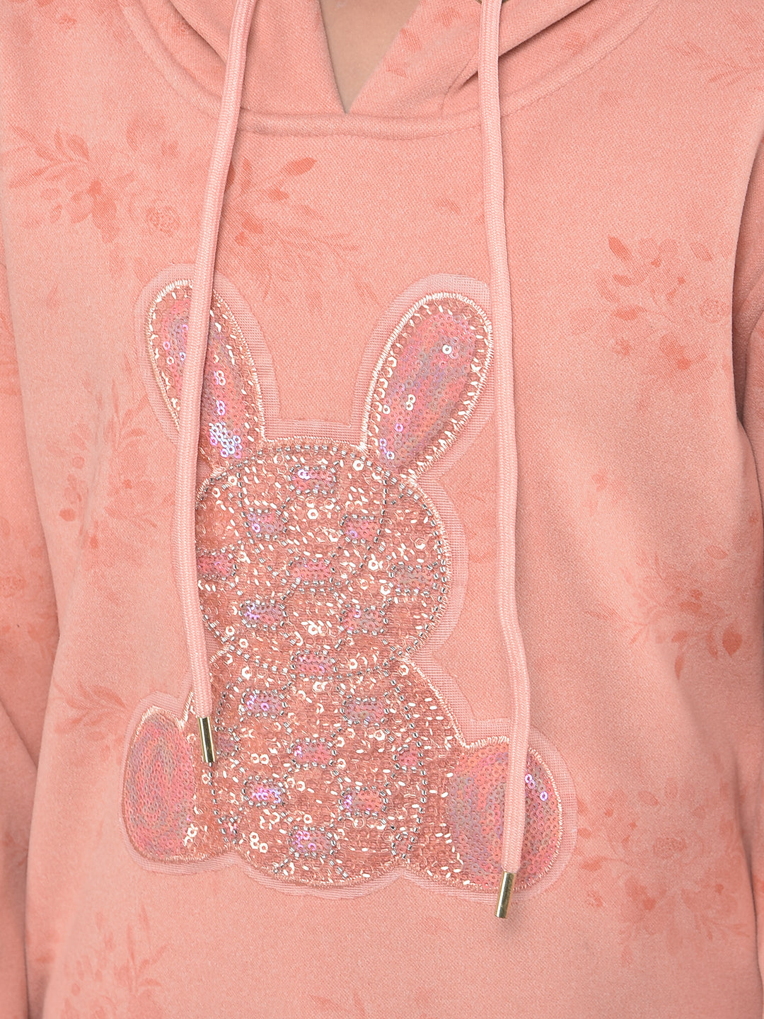 Peach Printed Sweatshirt With Hood-Girls Sweatshirts-Crimsoune Club