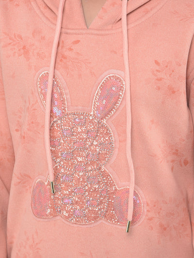 Peach Printed Sweatshirt With Hood-Girls Sweatshirts-Crimsoune Club