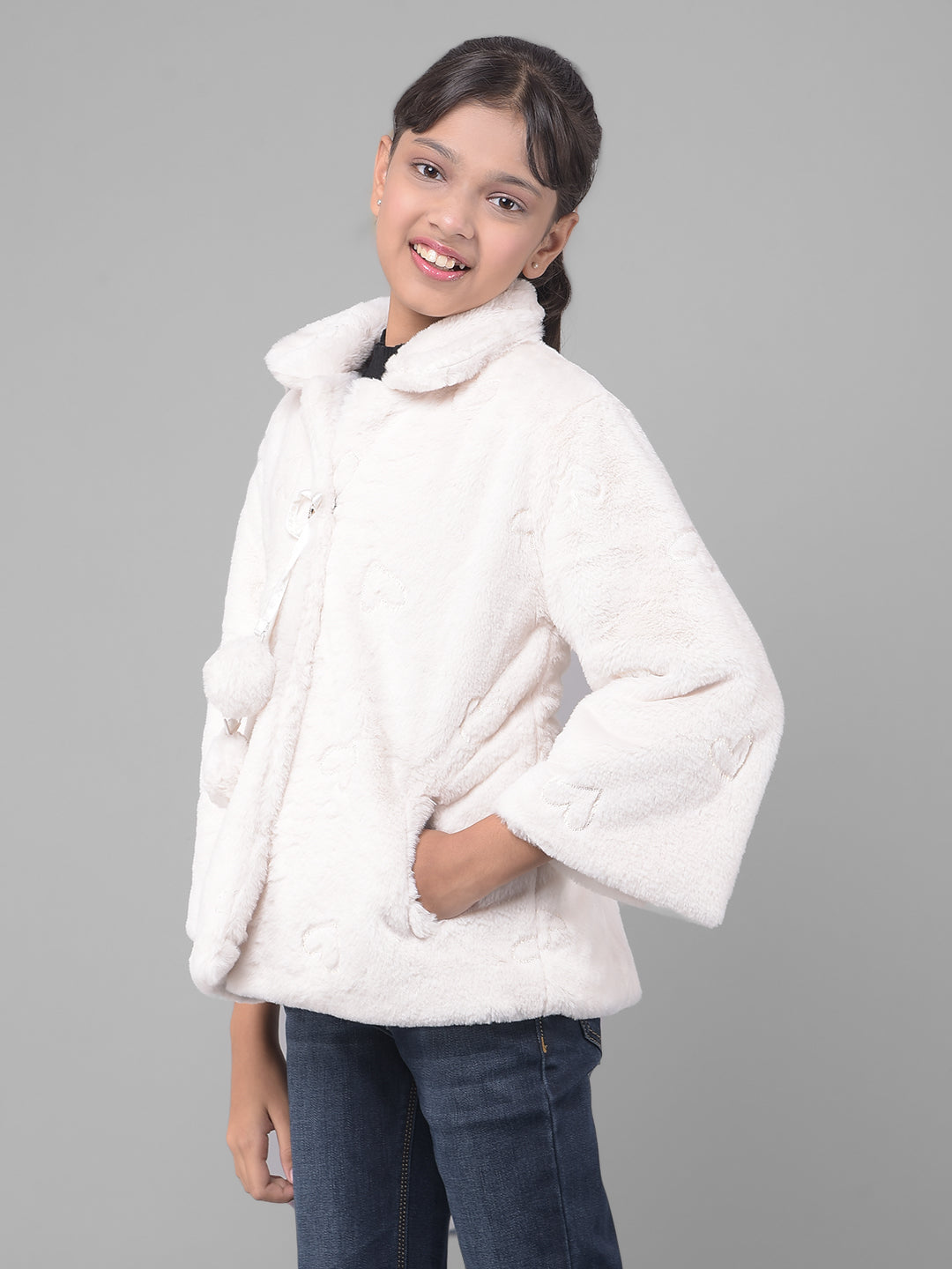 White Faux Fur Jacket-Girls Jackets-Crimsoune Club
