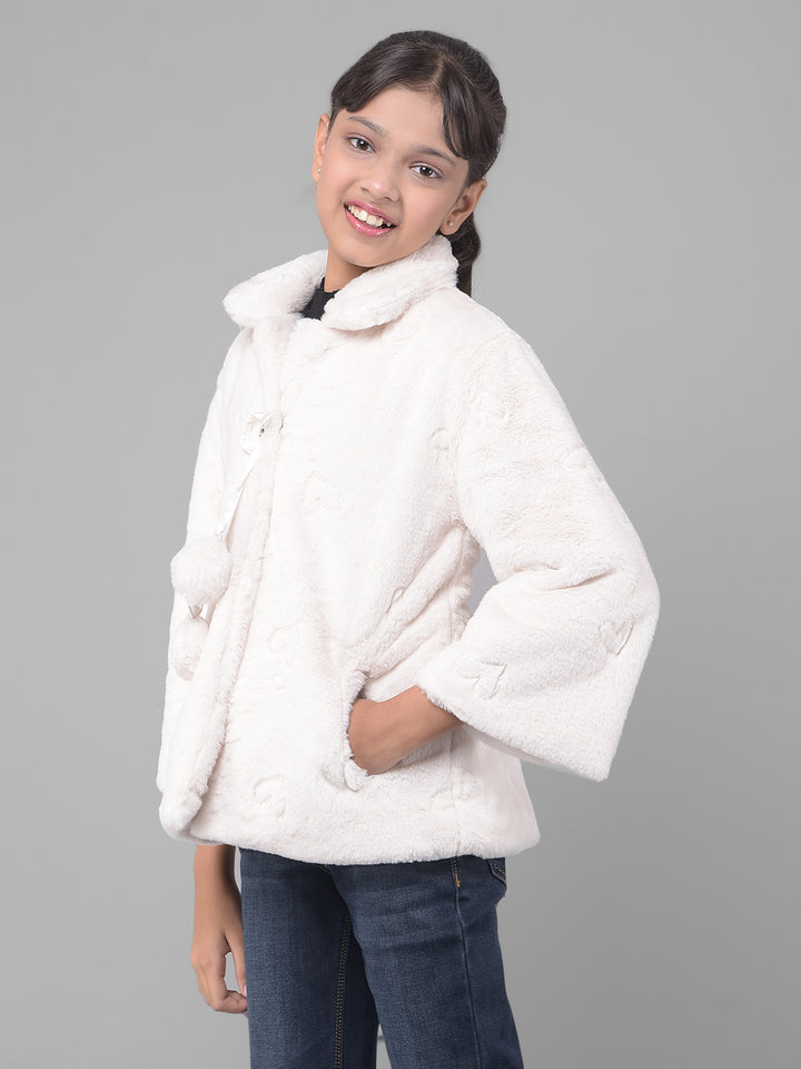 White Faux Fur Jacket-Girls Jackets-Crimsoune Club