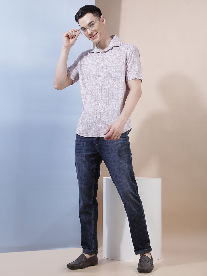 Purple Floral Print Shirt-Men Shirts-Crimsoune Club